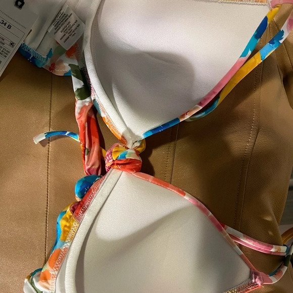 Shade &Shore, 34B, NWT Pink floral, bikini top with a halter neck,waist tie - Picture 11 of 11